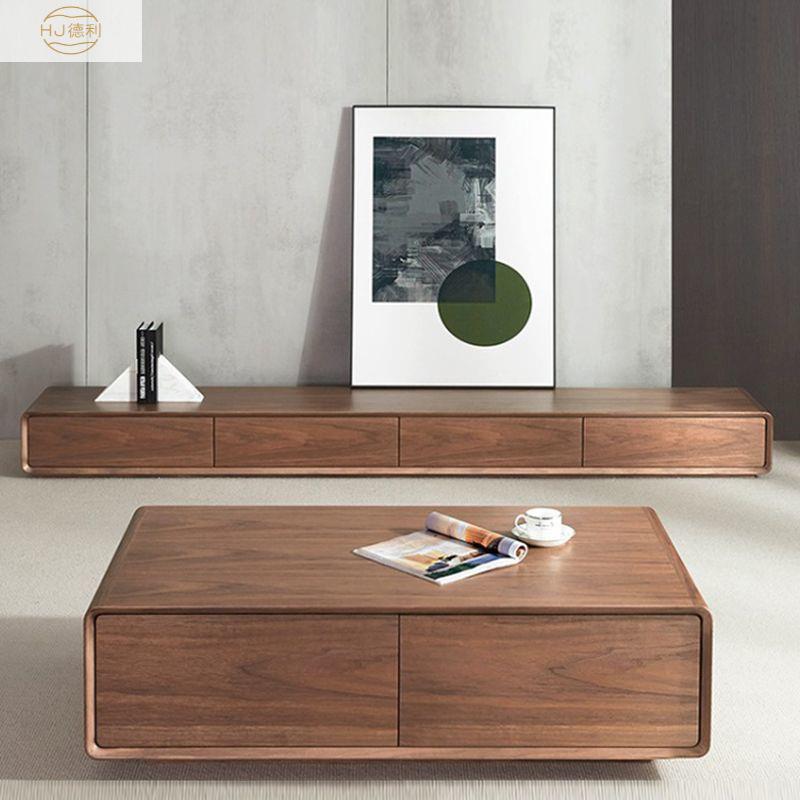 小户型客厅超窄极简电视柜轻奢全实木落地整装小户型实木电视柜