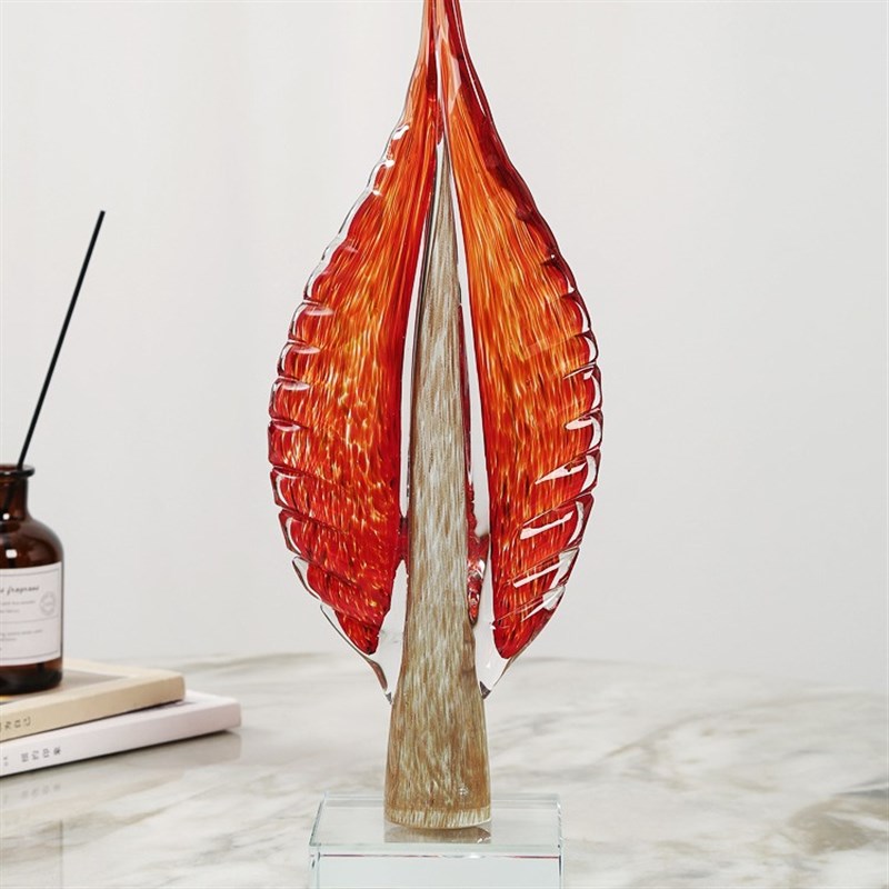 现代琉璃轻奢艺术树叶摆件简约电视柜别墅客厅玄关装Z饰桌面摆设