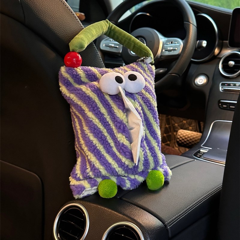 有亿点点可爱~大眼睛车载纸w巾盒挂式车用椅背抽纸盒汽车内收纳袋