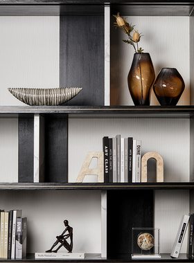 样板间办公室书柜装饰品摆件轻奢高档H花瓶书房客厅博古架家居软