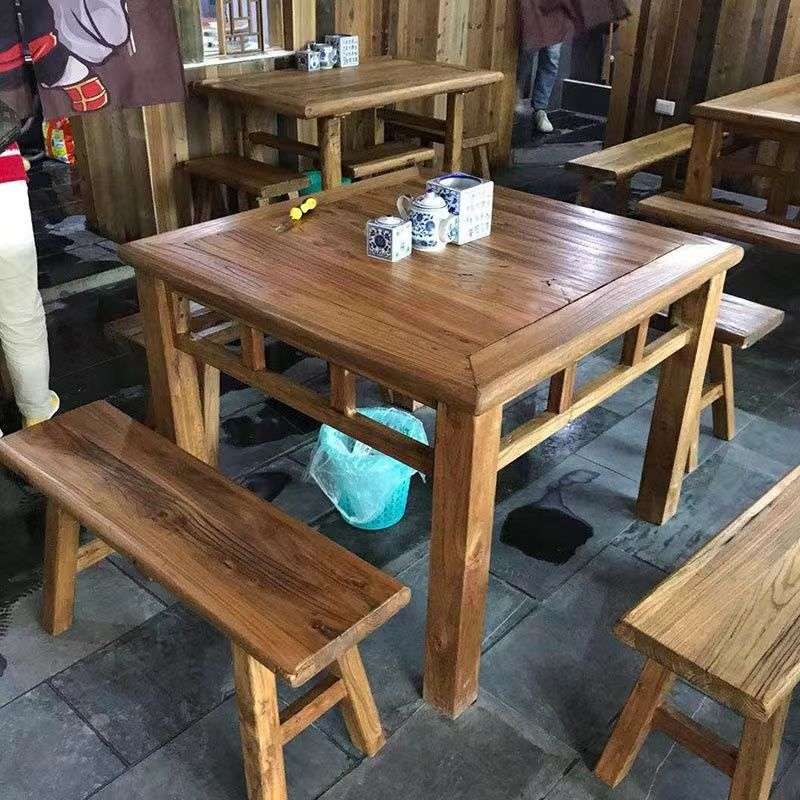 老榆木方桌茶桌旧门板榆木餐桌实木八仙桌复古禅意茶楼实木喝茶桌