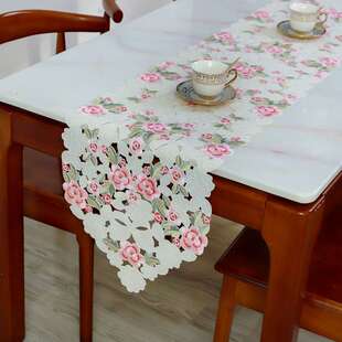 跨境桌旗餐垫家用美式 饰 复古刺绣桌旗小花长条茶几布桌垫装