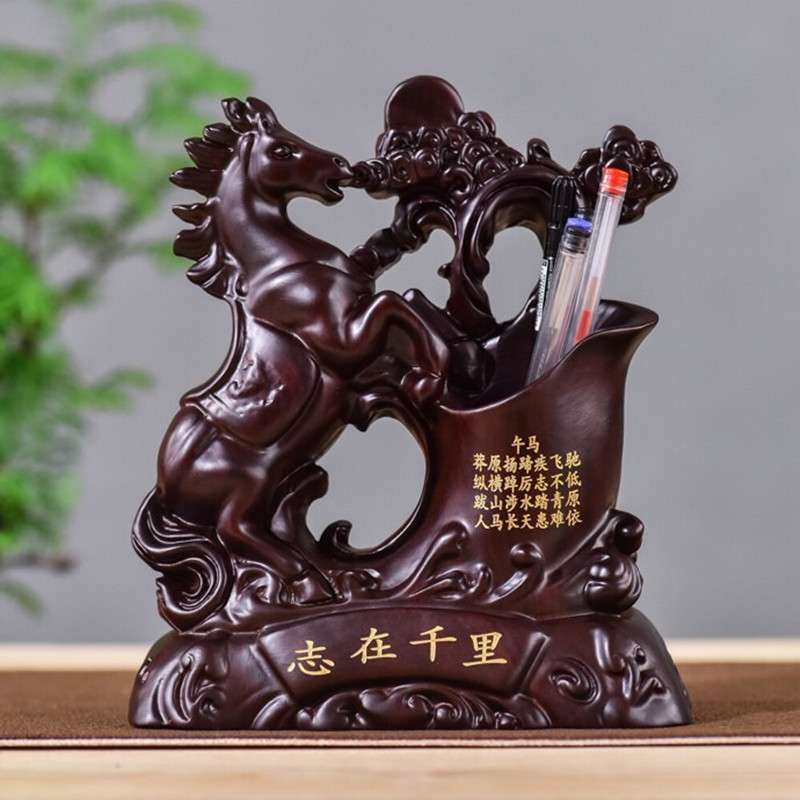 书房桌面家居工艺品笔筒十二生肖属相动物摆件黑檀木雕刻笔筒饰品