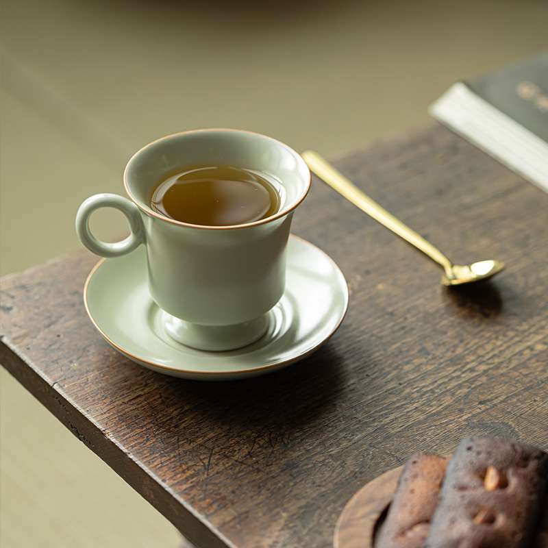 皓澜中式汝窑喝茶杯陶瓷简约马克杯精致下午茶咖啡杯碟套装
