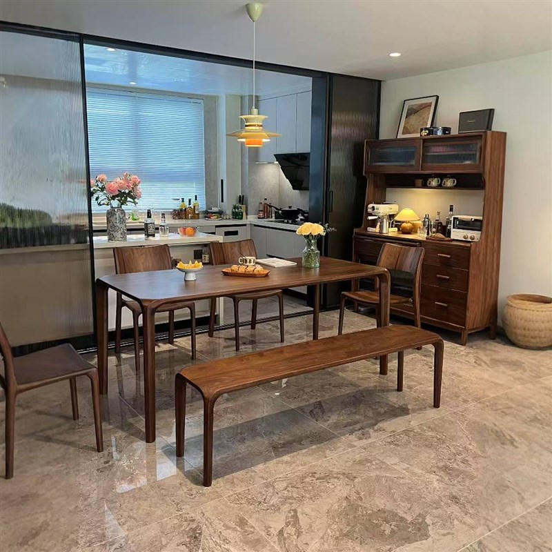 北美黑胡桃木餐桌实木t长方形泡茶桌子家用书桌榫卯茶桌椅