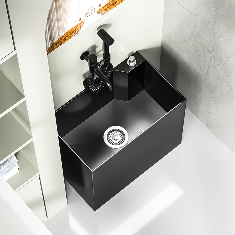 黑色不锈钢拖把池家m用卫生间室外阳台洗拖布盆防溅水长方形墩布