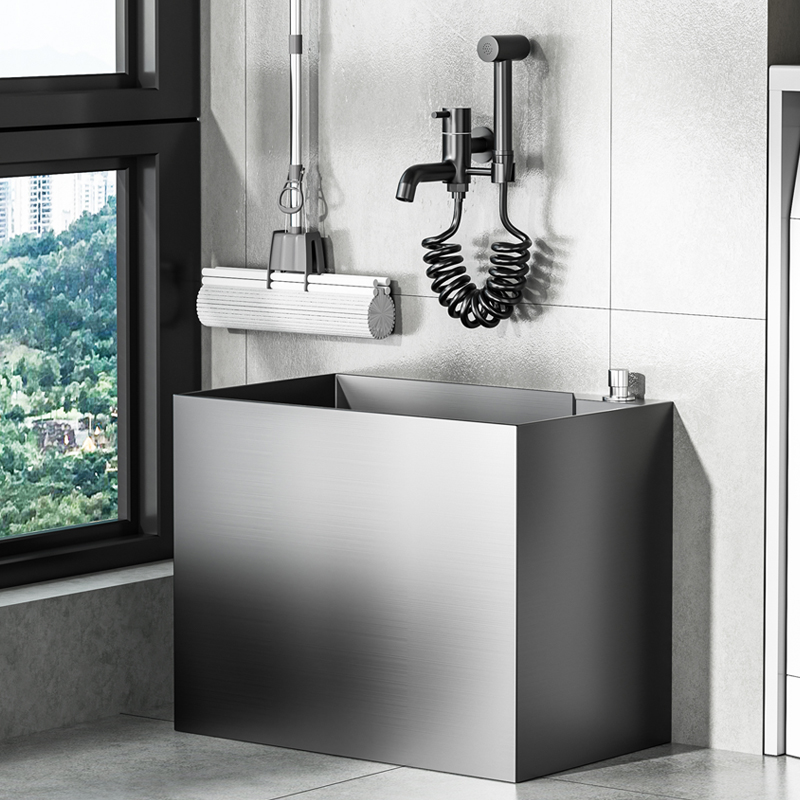 黑色轻奢304不锈钢拖把池卫生间室F外阳台拖布池家用长方形墩布池