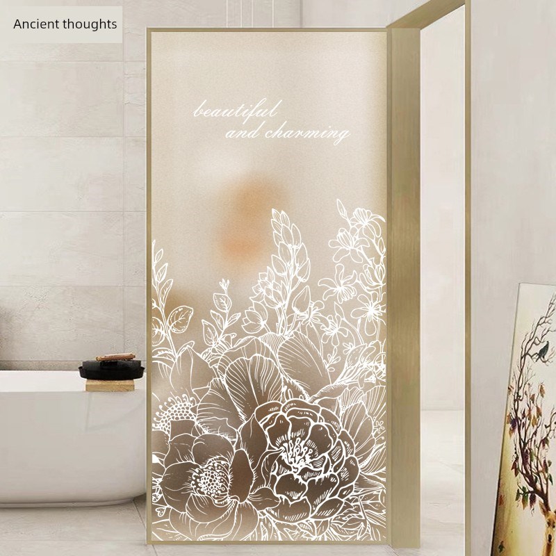 厨房和浴室防窥玻璃磨砂膜定x制透光不透明静电白色贴纸植物向日