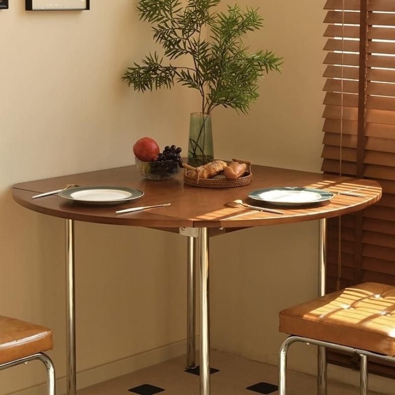 黄杨木折叠复古圆形餐桌小户型简约家用正方形原木中古风实木厂家