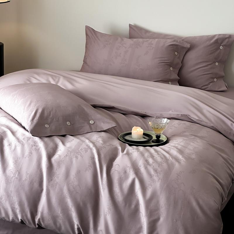 法式复古纯色贡缎长绒棉床上用品北欧轻奢全棉100支大提花四件套