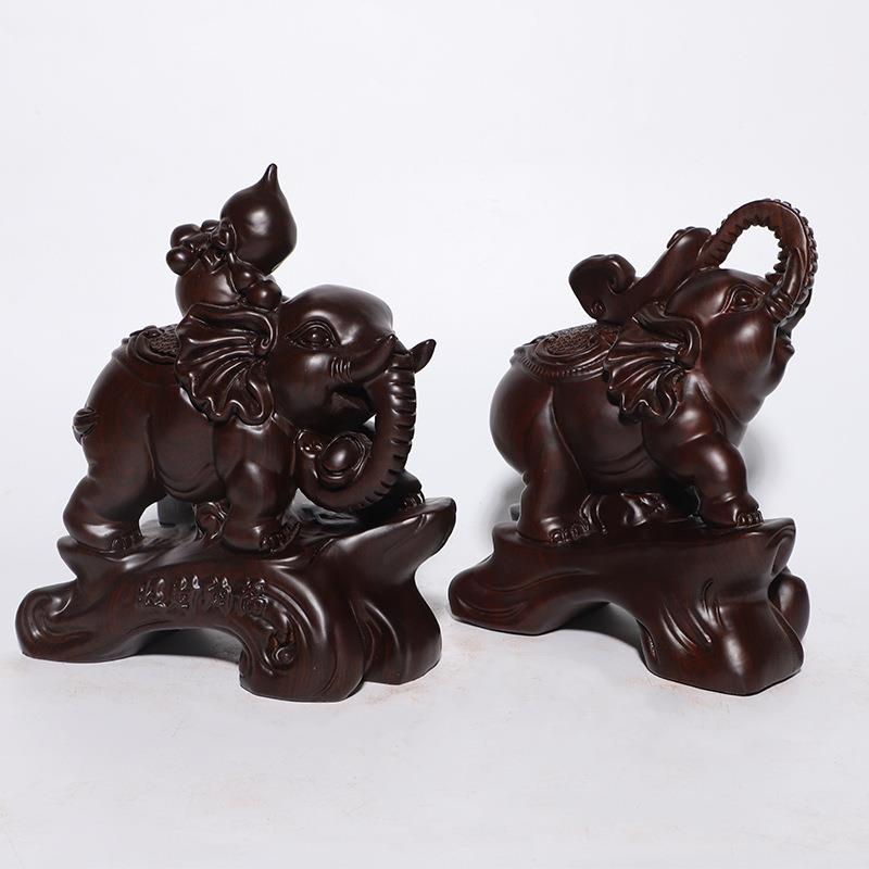 木质雕刻如意葫芦象成对大象工艺品家居装饰摆件现代中式厂家