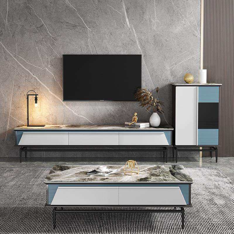 北欧岩板茶几电视柜餐桌椅组合客厅大理石茶几方圆两用餐桌套装