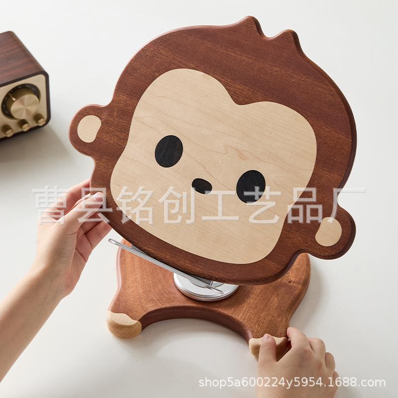 小猴实木书架可升降旋转绘本看书支架儿童学生桌面阅读架黑胡桃木图片
