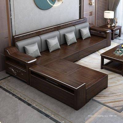 乌金木实木沙发家用客厅大小户型冬夏两用茶几组合新中式储物沙发