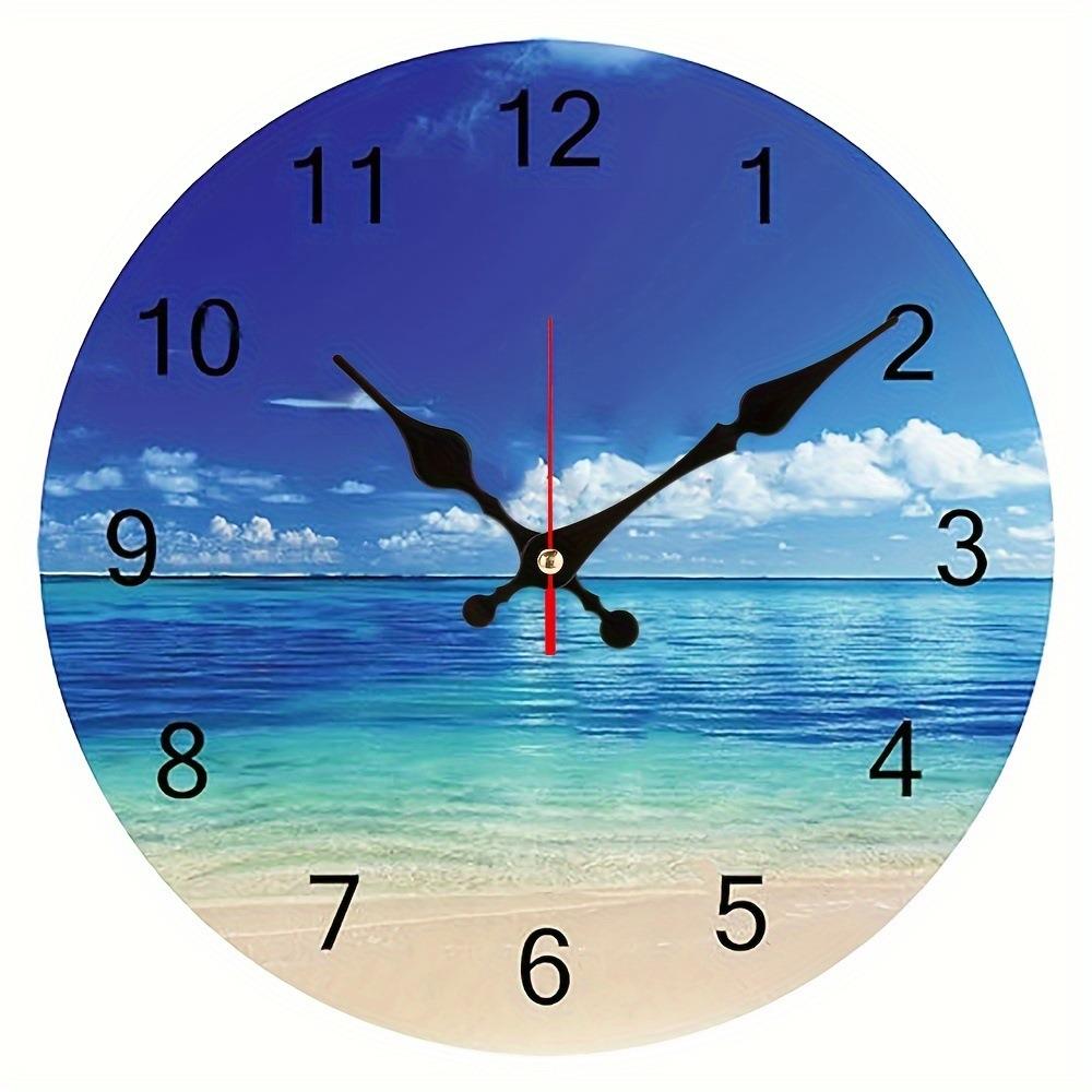海洋风景挂钟厨房客厅卧室时钟密度板mdf静音钟表现货