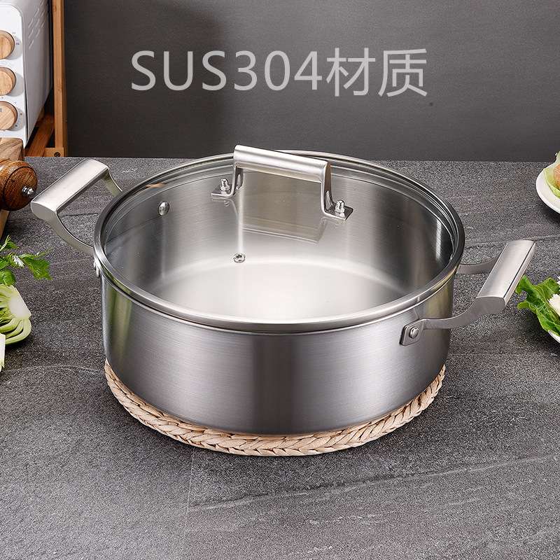 德国五层钢304不锈钢火锅欧式双耳清汤锅涮锅双耳汤锅商用火锅盆