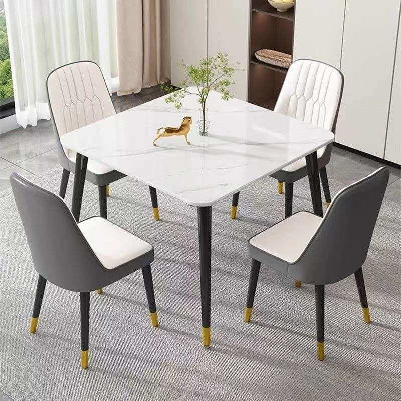 现代简约意式轻奢正方形岩板餐桌家用租房圆形接待洽谈餐桌椅组合