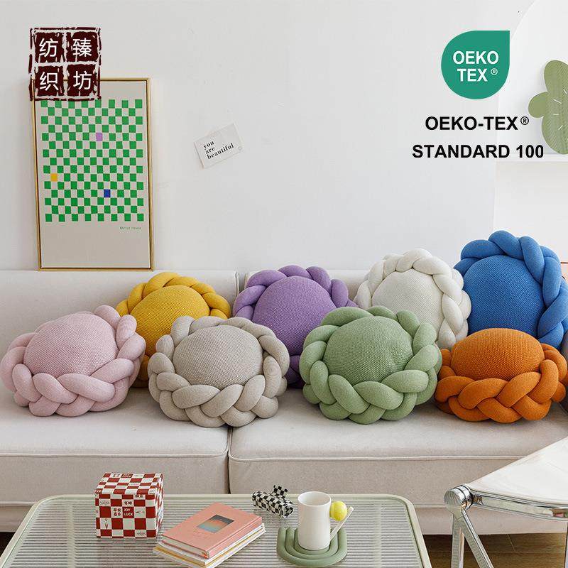 手工花环圆形针织抱枕靠枕 坐垫软装配饰 拍照道具