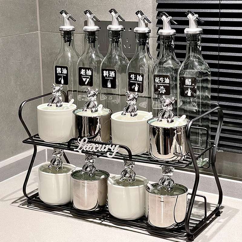 轻奢风陶瓷调料罐瓶厨房油壶套装调料瓶家用调味罐防尘调料盒