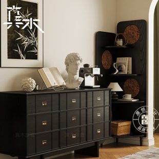 墙角柜木屏画三角柜真转角置物架新中式良造/ 风实木法式复古卧室