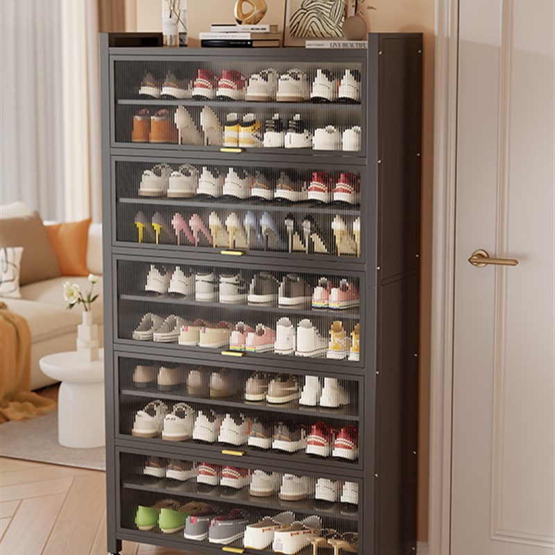钢制鞋柜入户玄关l家门口落地多层上翻门储物柜大容量防尘铁艺鞋
