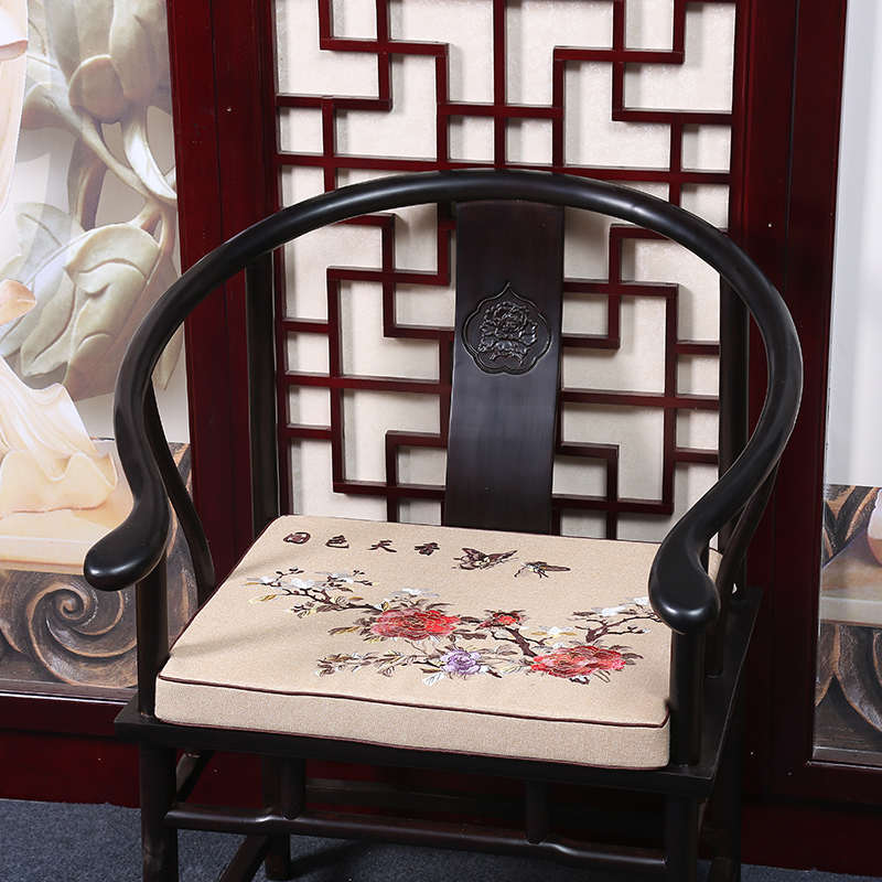 棕中式圈椅坐垫皇宫垫r坐垫沙发红木太师椅胶垫椅椅子亚麻海绵乳