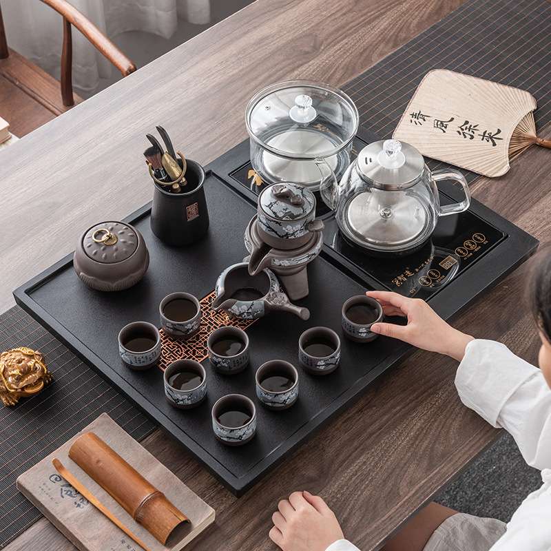 乌金石茶盘全自动家用紫砂茶具套装功夫底部上水烧水壶一体茶台