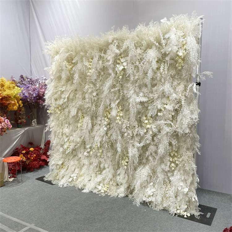 白色潘帕斯花墙人造花墙婚礼背景道具装饰花墙