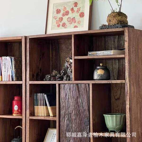 中式老榆木置物架中古茶具展示架实木边柜博古架民宿落地式多宝阁