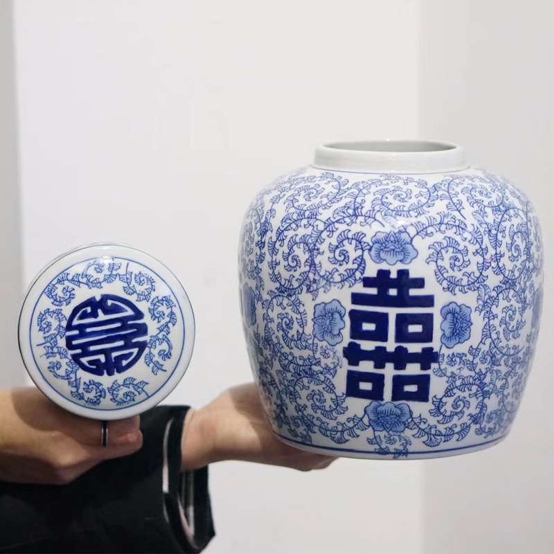 陶瓷器青花瓷陶瓷罐装饰花插摆件现代家居饰品客厅储物收纳