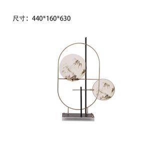 现代新中式金属亚克力山水画屏风摆件售楼处样板房玄关博古架摆设