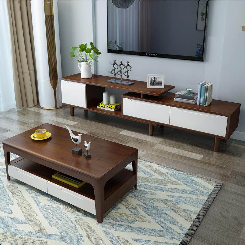 实木电视柜茶几组合套装现代简约储物影视柜简约风小户型客厅地柜