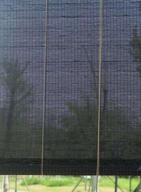 复古黑色竹帘遮光遮阳隔断帘客厅阳台竹窗帘茶室装饰帘竹帘竹卷帘