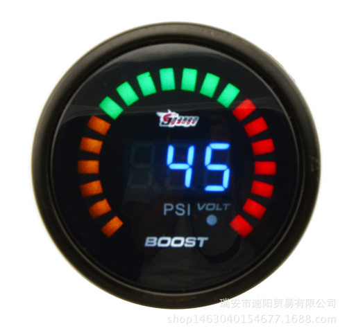 2寸52MM淡墨镜面数字20LED蓝灯增压表 涡轮表PSI 改装车用仪表