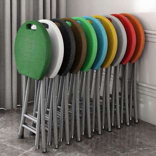 折叠凳子便携塑料小马扎加厚家用高凳简易圆凳户外小板凳折叠椅L^