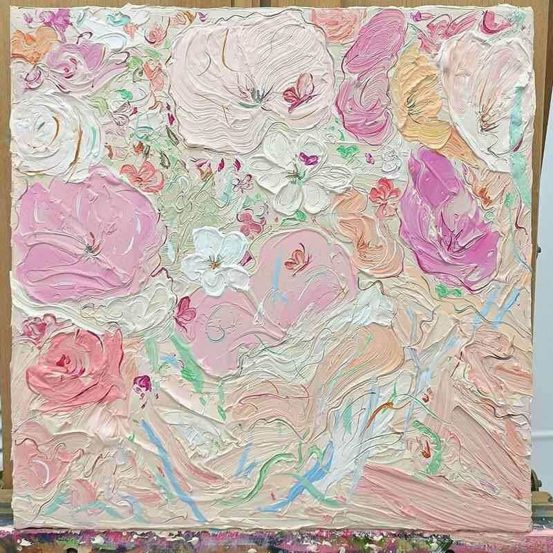 《万花齐放》奶油风客厅装饰画小众艺术植物花卉餐厅壁画玄关挂画