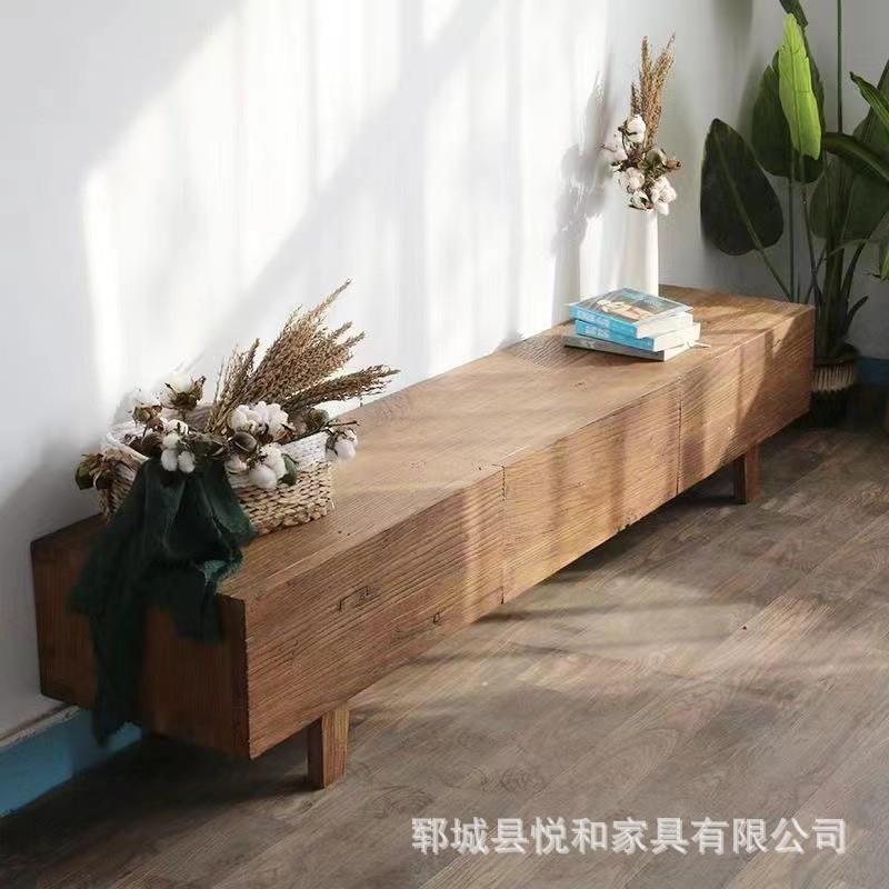 复古电视柜实木老榆木客厅家具储物柜原木整装斗柜中式原木储物柜