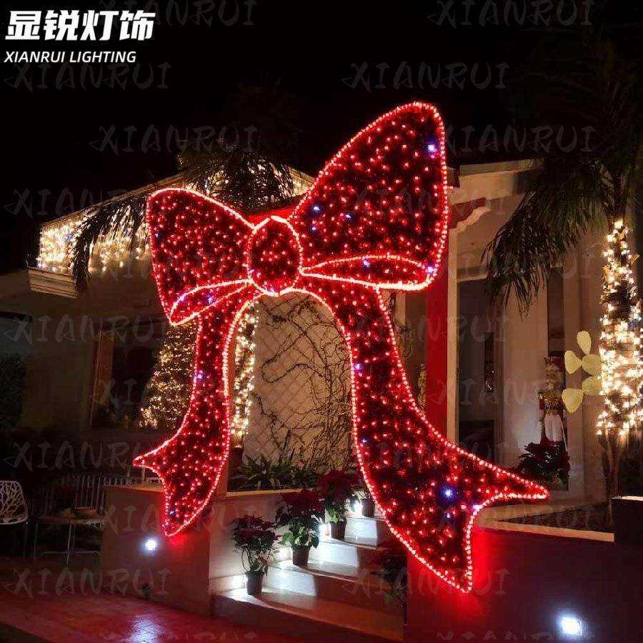 悬挂中庭LED蝴蝶结灯装饰领结造型灯防水图案灯打卡小品挂饰灯