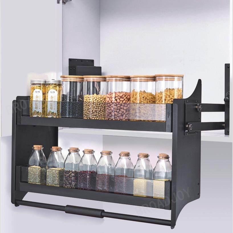 厨房高柜拉篮吊柜升降下拉篮电器橱柜双层收纳功能碗碟调味篮,电子元器件市场,其它元器件,淘宝优惠券,粉丝福利购,淘宝优惠卷