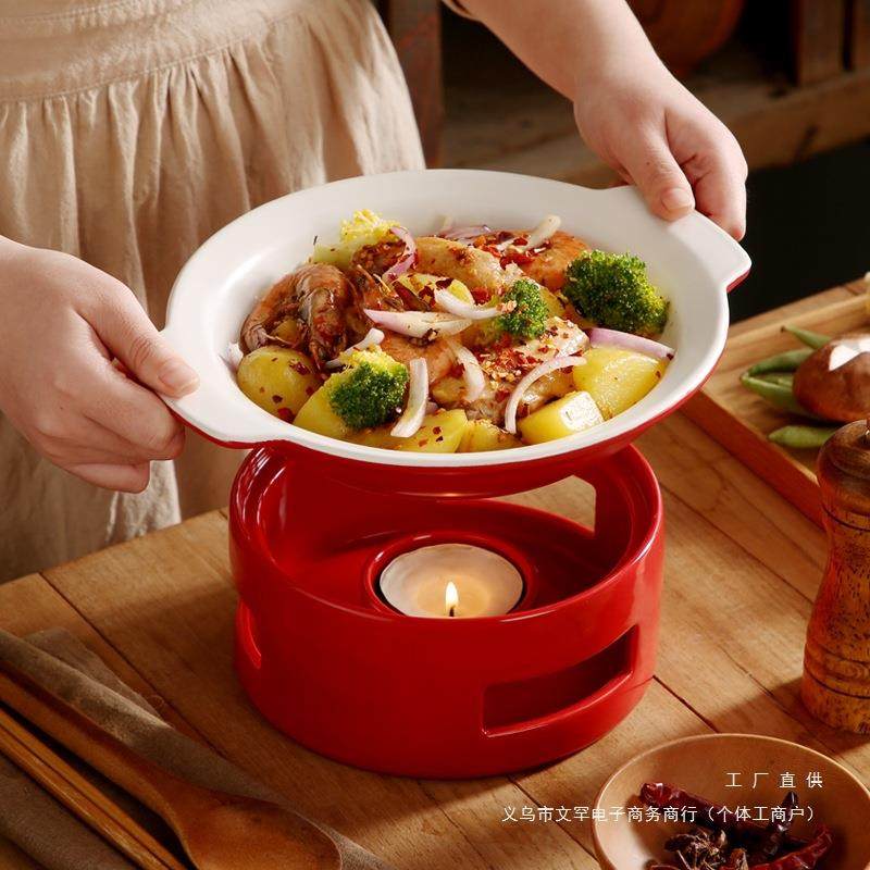 酒店陶瓷砂锅干锅锅具商用餐厅酒精炉加热蜡烛保温明炉锅小火锅无