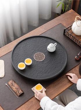 天然整块乌金石茶盘圆形家用石头简约现代轻奢托盘客厅茶台茶海