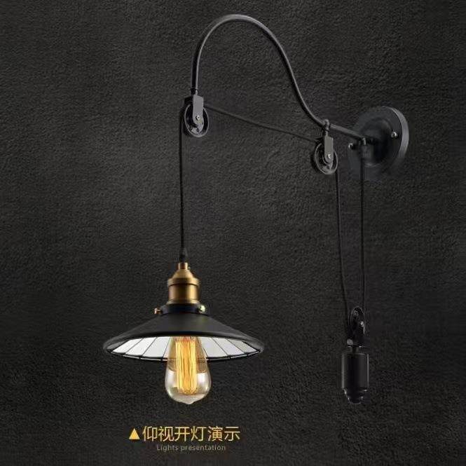 壁灯艺风铁墙个性楼梯创意壁灯酒吧复古美式滑轮床头装饰过道工业