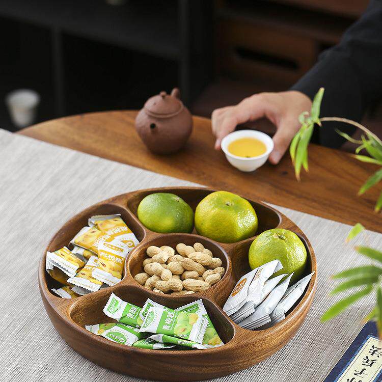 相思木干果盘家用实木托盘长方形喝茶坚果水果盘子高颜值分格餐盘