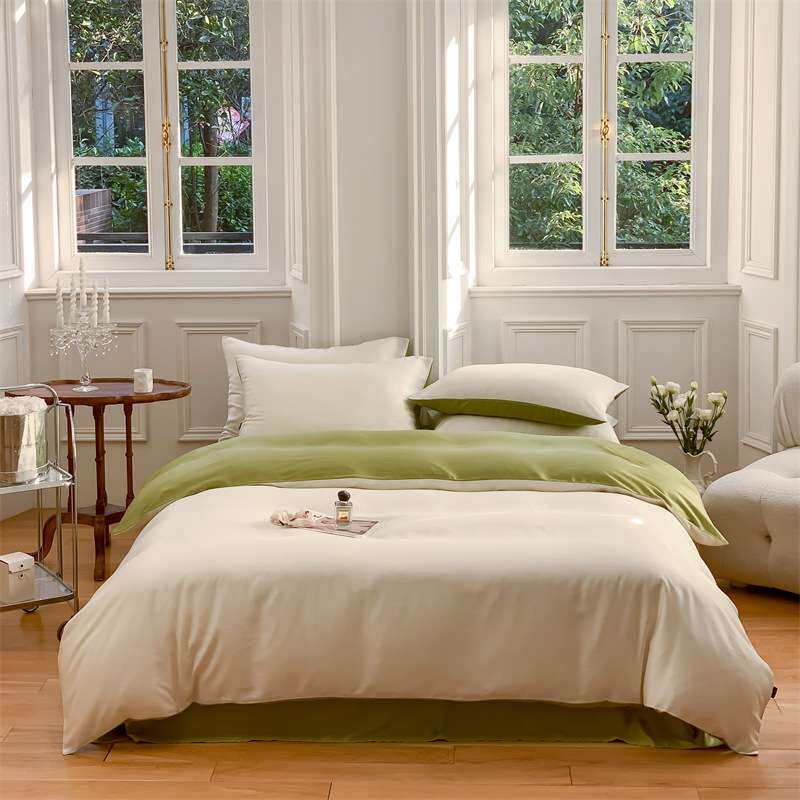 屿川丨60支兰精天丝四件套双拼纯色简约丝滑裸睡家用床品套件夏季