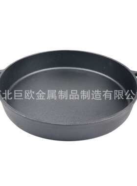 大号双耳煎锅40cm铸铁煎盘商用加厚底加深煎锅生铁平底煎锅