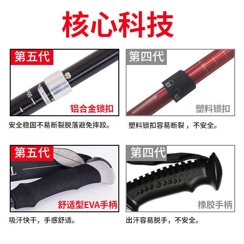 登山杖铝合金轻便伸缩折叠徒步爬山健走拐杖拐棍扙手杖户外装备