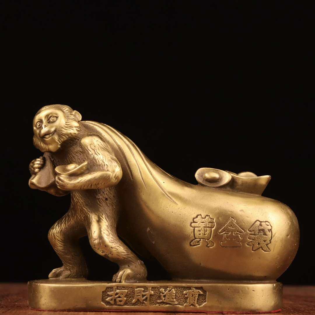 纯铜猴子摆件拉布袋生肖猴黄金袋元宝猴家居客厅装饰品工艺品摆设