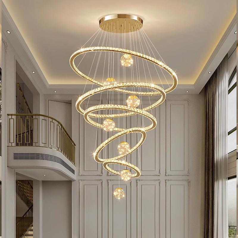 复式楼大吊灯2025年新款现代简约轻奢大气水晶灯别墅挑空客厅吊灯