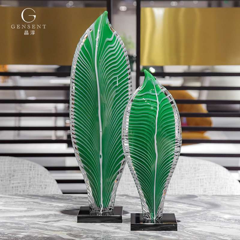 晶淳 冻结蕉绿 琉璃水晶绿色落地大摆件客厅电视柜装饰艺术工艺品