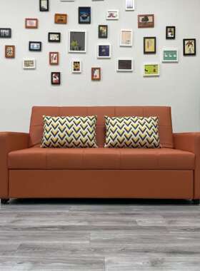 现代简约橙色双人沙发床 中小户型客厅卧室坐卧折叠多功能沙发床